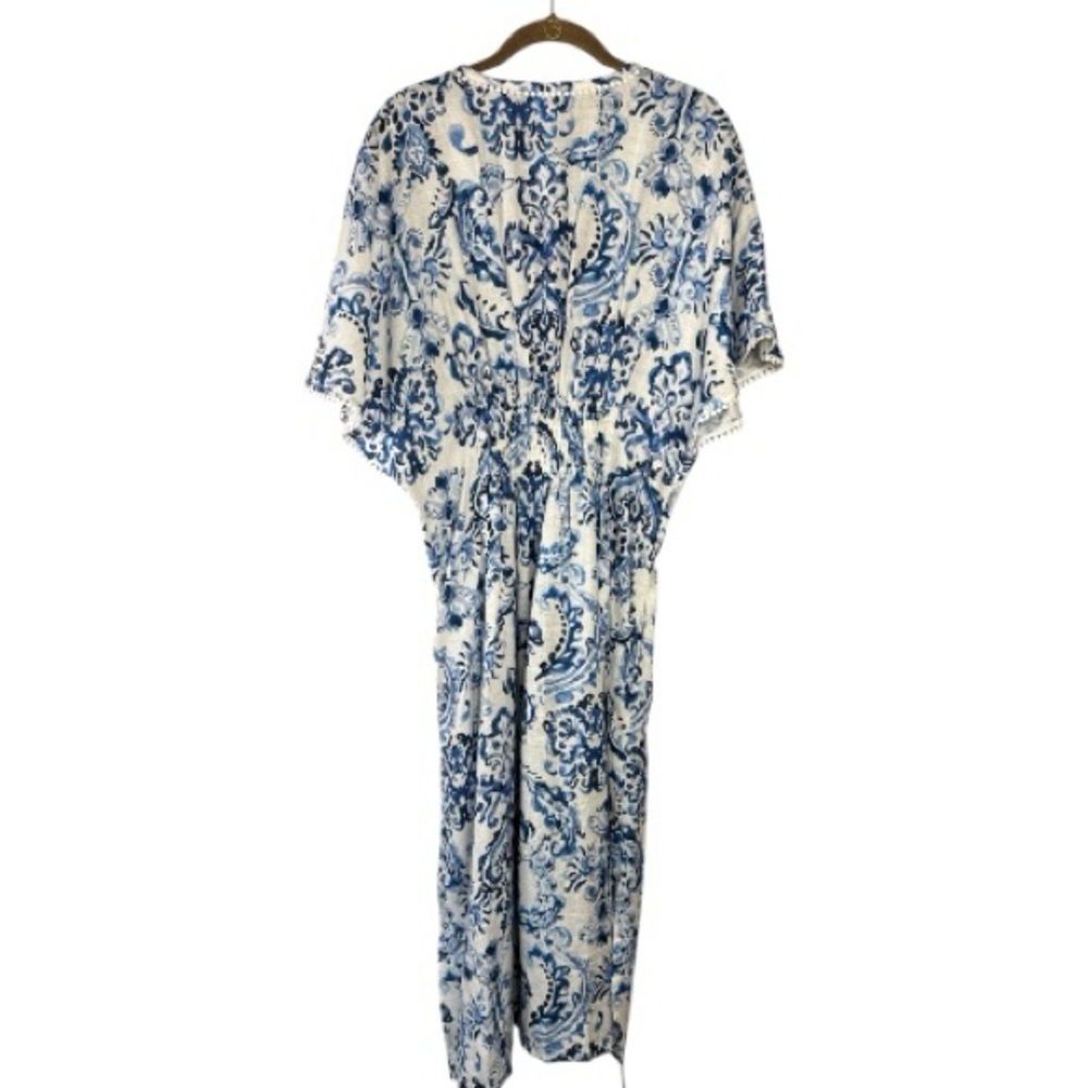 Sara Campbell Blue White Linen Kaftan Dress | Small | Coastal Resort - Picture 11 of 14